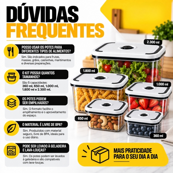 Conjuntos de 05 potes Herméticos Alimentos Marmita Fit redondo