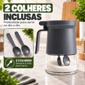 Açucareiro de Vidro 350ml com Tampa Vedada e Colher Azul e Cinza - Cinza