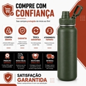 Garrafa Térmica Inox 1200ml Parede Dupla Isolamento a Vácuo Antivazamento com Alça 180° - Verde Militar