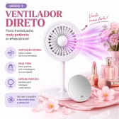Espelho Maquiagem LED Com Ventilador 5x Aumento Touch Recarregável