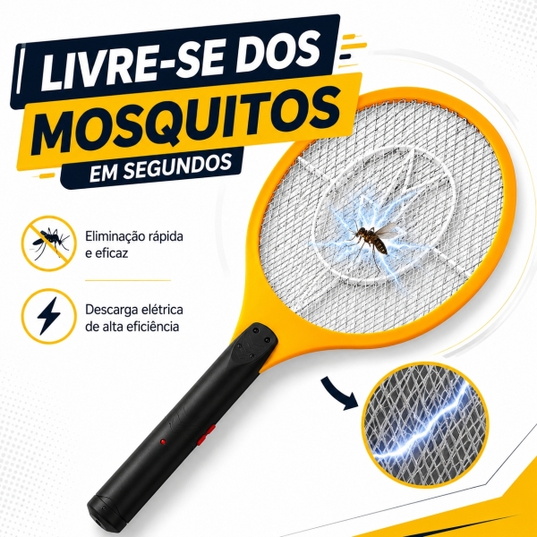 Raquete Elétrica Mata Mosquito Recarregável Bivolt Resistente