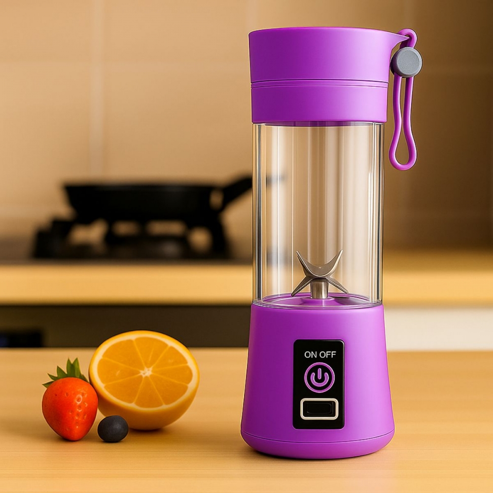 Mini Liquidificador Portátil Recarregável 380ML 6 Laminas - Roxo