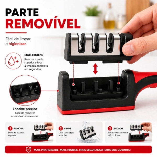 Kit Faca Serrilhada 24cm Inox Profissional Com Afiador 3 Estagios