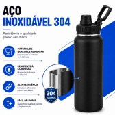 Garrafa Térmica Inox 1200ml Parede Dupla Isolamento a Vácuo Antivazamento com Alça 180° - Preta