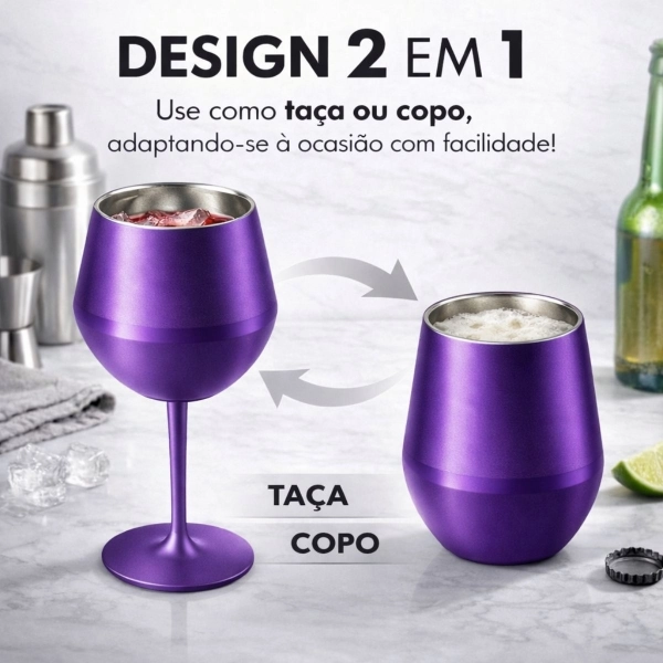 Copo Térmico 2 em 1 Aço Inox 400ml Taça Bebida Fria Quente - Roxo