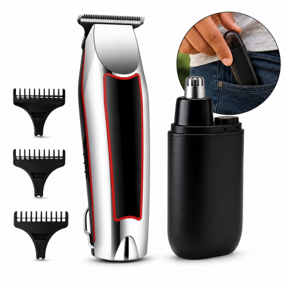 Máquina Cabelo Acabamento Profissional Aparador Pelos Nasal Prateado