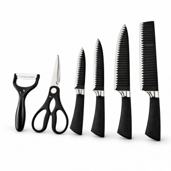 Kit Facas Cozinha 6 Peças Aço Inox Com Tesoura e Descascador