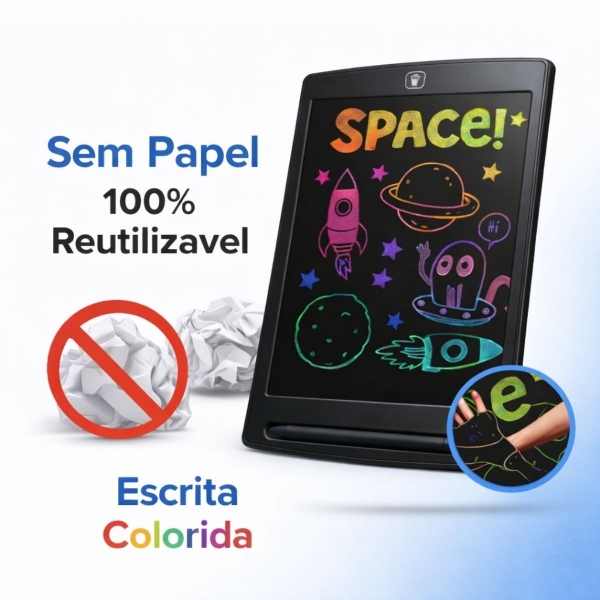 Lousa Mágica Infantil LCD 12 Para Desenhar e Escrever - Preto