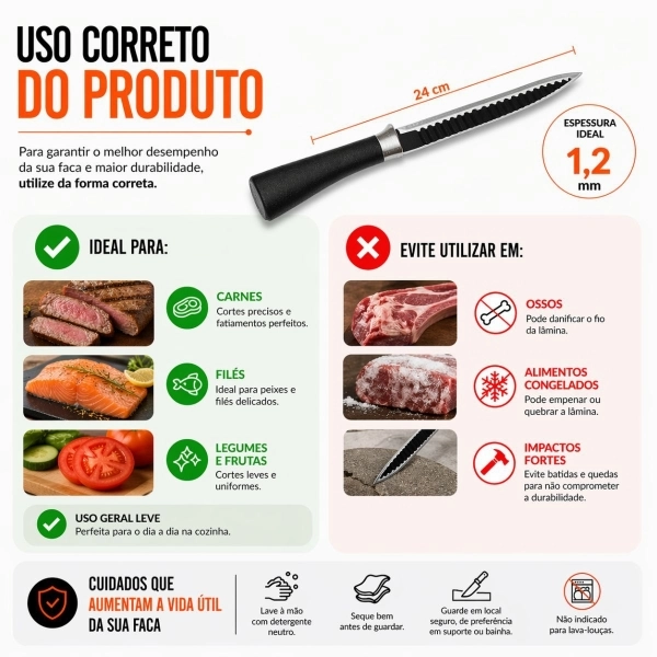 Kit Faca Serrilhada 24cm Inox Profissional Com Balanca Digital 10kg