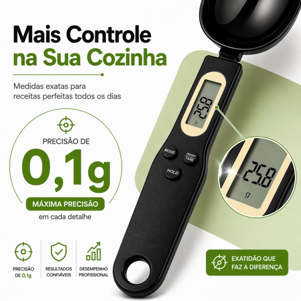 Colher Medida Balança Digital Eletrônica Cozinha Até 500g - Preta