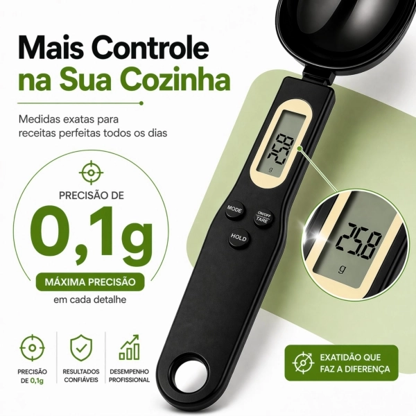 Colher Medida Balança Digital Eletrônica Cozinha Até 500g - Preta