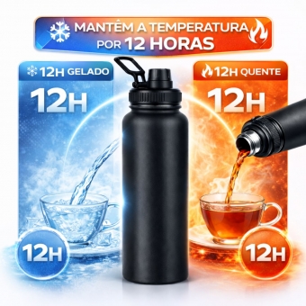 Garrafa Térmica Inox 1200ml Parede Dupla Isolamento a Vácuo Antivazamento com Alça 180°