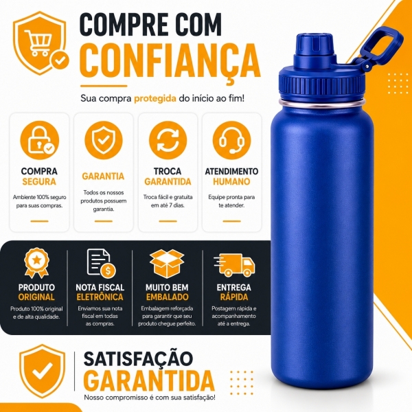 Garrafa Térmica Inox 1200ml Parede Dupla Isolamento a Vácuo Antivazamento com Alça 180° - Azul