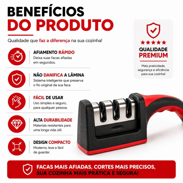 Afiador amolador facas e laminas 3 em 1 profissional