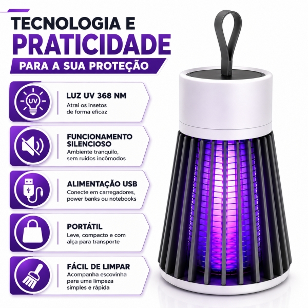 Lâmpada Mata Mosquitos Repelente Elétrico USB Ultravioleta