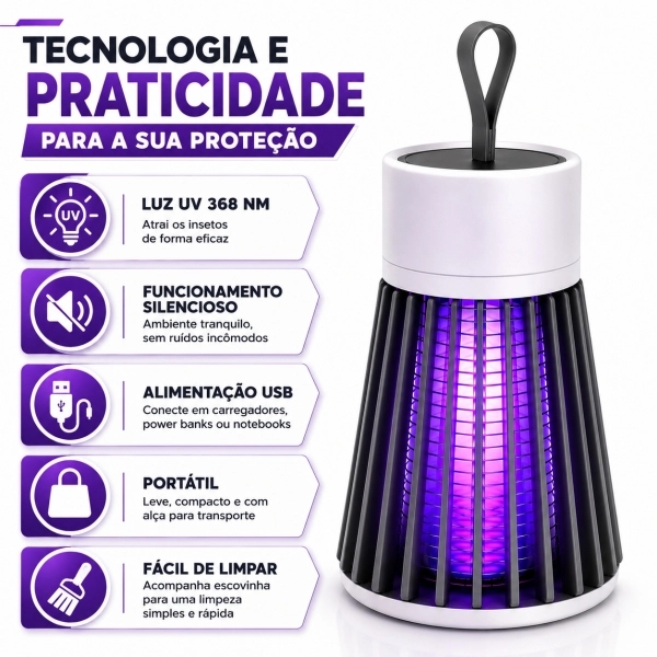 Lâmpada Mata Mosquitos Repelente Elétrico USB Ultravioleta