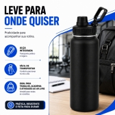 Garrafa Térmica Inox 1200ml Parede Dupla Isolamento a Vácuo Antivazamento com Alça 180° - Preta