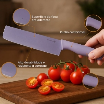 Kit Facas Cozinha 6 Peças Com Afiador Descascador Tesoura