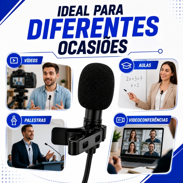 Microfone de Lapela P3 com Fio 2,5m para Celular e PC
