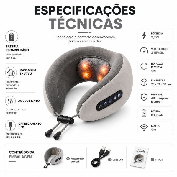Almofada Massageador Para pescoço - Cinza