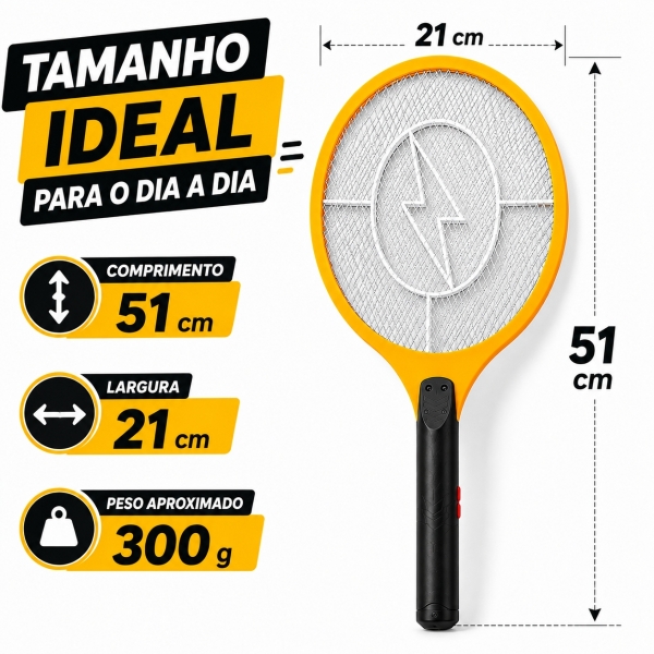Raquete Elétrica Mata Mosquito Recarregável Bivolt Resistente