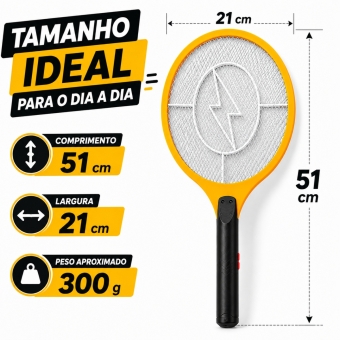 Raquete Elétrica Mata Mosquito Recarregável Bivolt Resistente