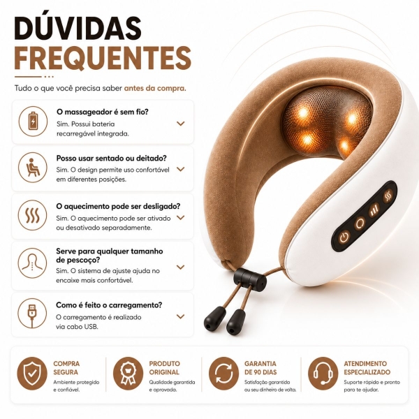 Almofada Massageador Para pescoço - Marrom
