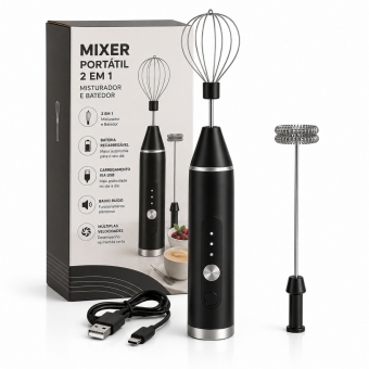 Mixer Elétrico Portátil Com 2 Batedores 3 Velocidades Usb