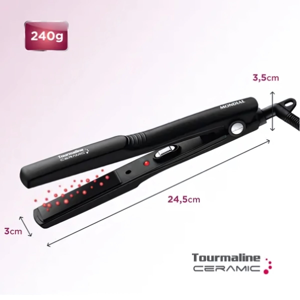 Prancha Alisadora Tourmaline Ceramic Mondial Preto 30w P-15
