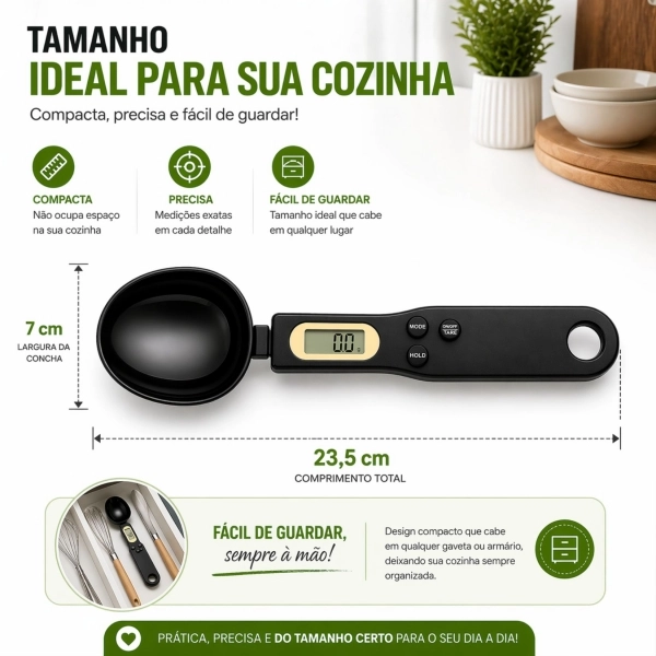 Colher Medida Balança Digital Eletrônica Cozinha Até 500g - Preta