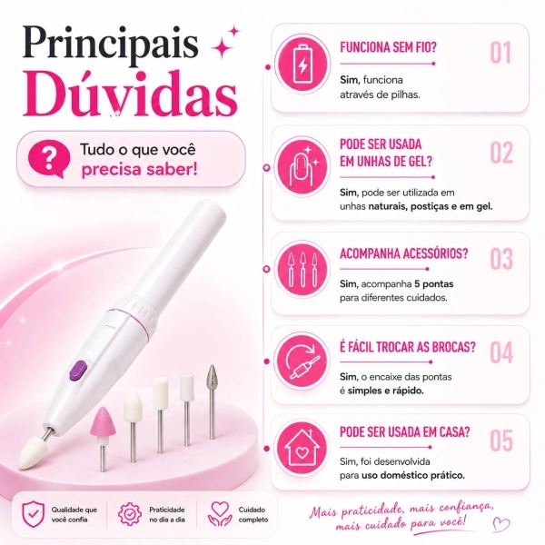 Kit Lixa Elétrica De Unhas 5 Pontas + Manicure Pedicure 7 Em 1 Com Estojo Portátil Completo