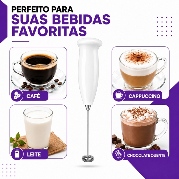 Mixer Elétrico Misturador Bebidas Café Leite Aço Inox - BRANCO INOX
