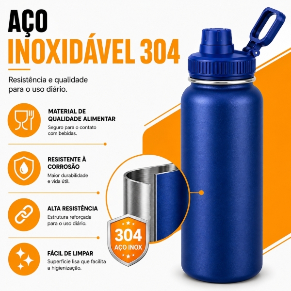 Garrafa Térmica Inox 1200ml Parede Dupla Isolamento a Vácuo Antivazamento com Alça 180° - Azul