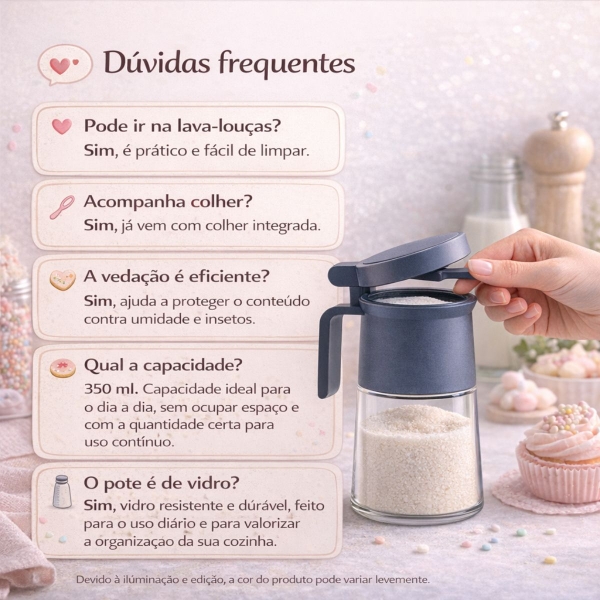 Açucareiro de Vidro 350ml com Tampa Vedada e Colher Azul e Cinza - Cinza
