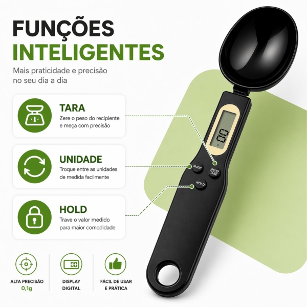 Colher Medida Balança Digital Eletrônica Cozinha Até 500g - Preta