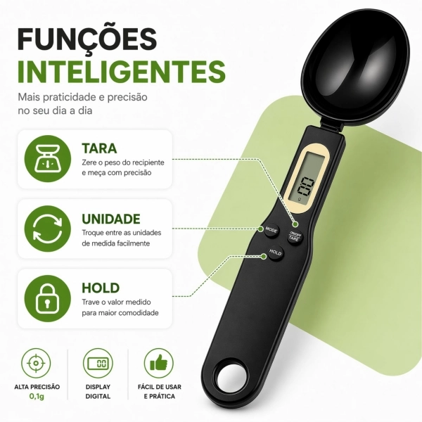 Colher Medida Balança Digital Eletrônica Cozinha Até 500g - Preta