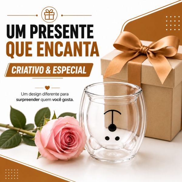 Copo Urso Vidro Duplo 250ml Café Chá Leite Parede Dupla