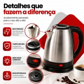 Chaleira Elétrica Inox 1,8 Litros Jarra Bule BAK Cor Prata