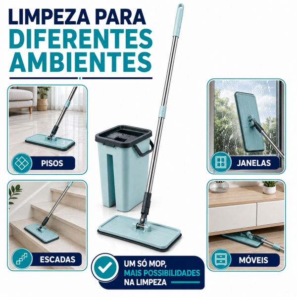 Mop limpeza 6L com balde articulado esfregão multiuso casa