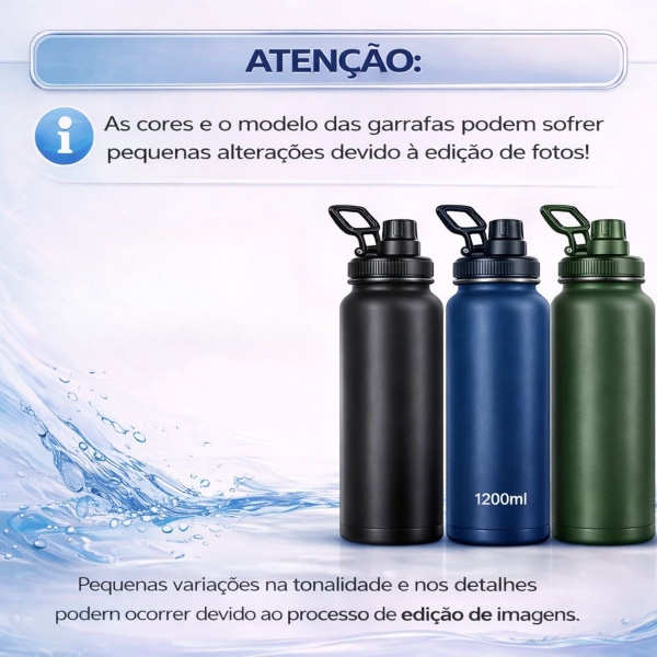 Garrafa Térmica Inox 1200ml Parede Dupla Isolamento a Vácuo Antivazamento com Alça 180° - Preta