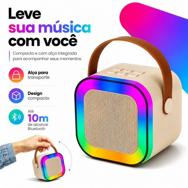 Caixa de Som Bluetooth Portátil 20W com Microfone Sem Fio RGB USB Cartão TF AUX Karaokê