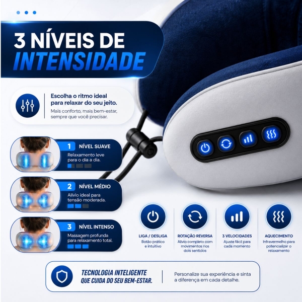 Almofada Massageador Para pescoço - Azul