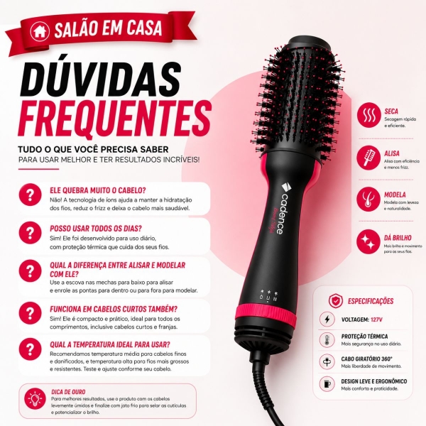 Escova secadora 4 em 1 Cadence Ceramica Ionizada Turmalina