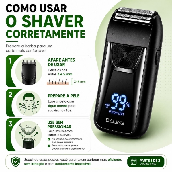Kit Máquina de Acabamento Profissional 3W + Barbeador Elétrico Shaver 5W Sem Fio com Display LED 3 Pentes USB Lâmina T