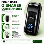 Kit Máquina de Acabamento Profissional 3W + Barbeador Elétrico Shaver 5W Sem Fio com Display LED 3 Pentes USB Lâmina T