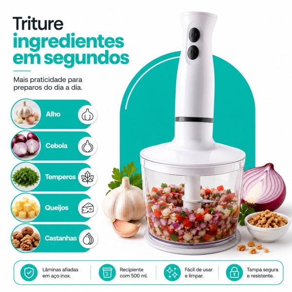 Mixer Portatil 3x1 250w Batedor Potente Triturador Bak -110v