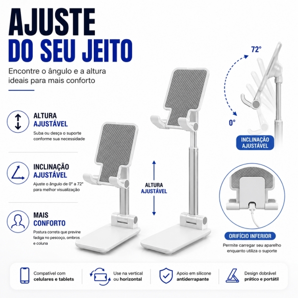 Suporte Mesa Ajustavel Celular Tablet Dobrável Universal