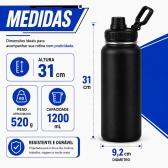 Garrafa Térmica Inox 1200ml Parede Dupla Isolamento a Vácuo Antivazamento com Alça 180° - Preta