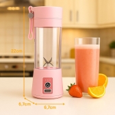Mini Liquidificador Portátil Recarregável 380ML 6 Laminas - Rosa