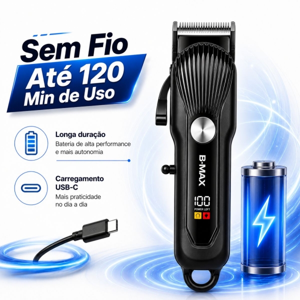 Kit Maquina Profissional Cortar Cabelo Acabamento Aparador Preto